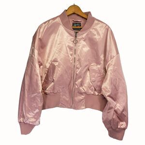Women's Bomber Jacket XS Pink METERS/BONWE Satin Waist Length Coat